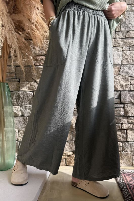 Basso Shirring Wide Leg Pant Khaki